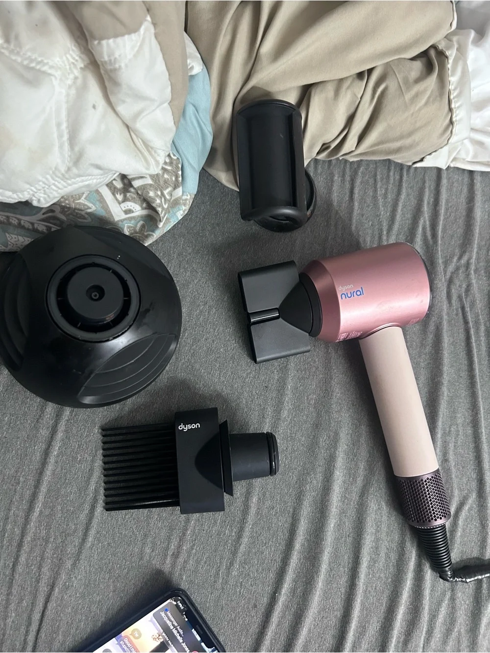 Dyson Pink and Rose Gold Nural Hair Dryer with Multiple Attachments